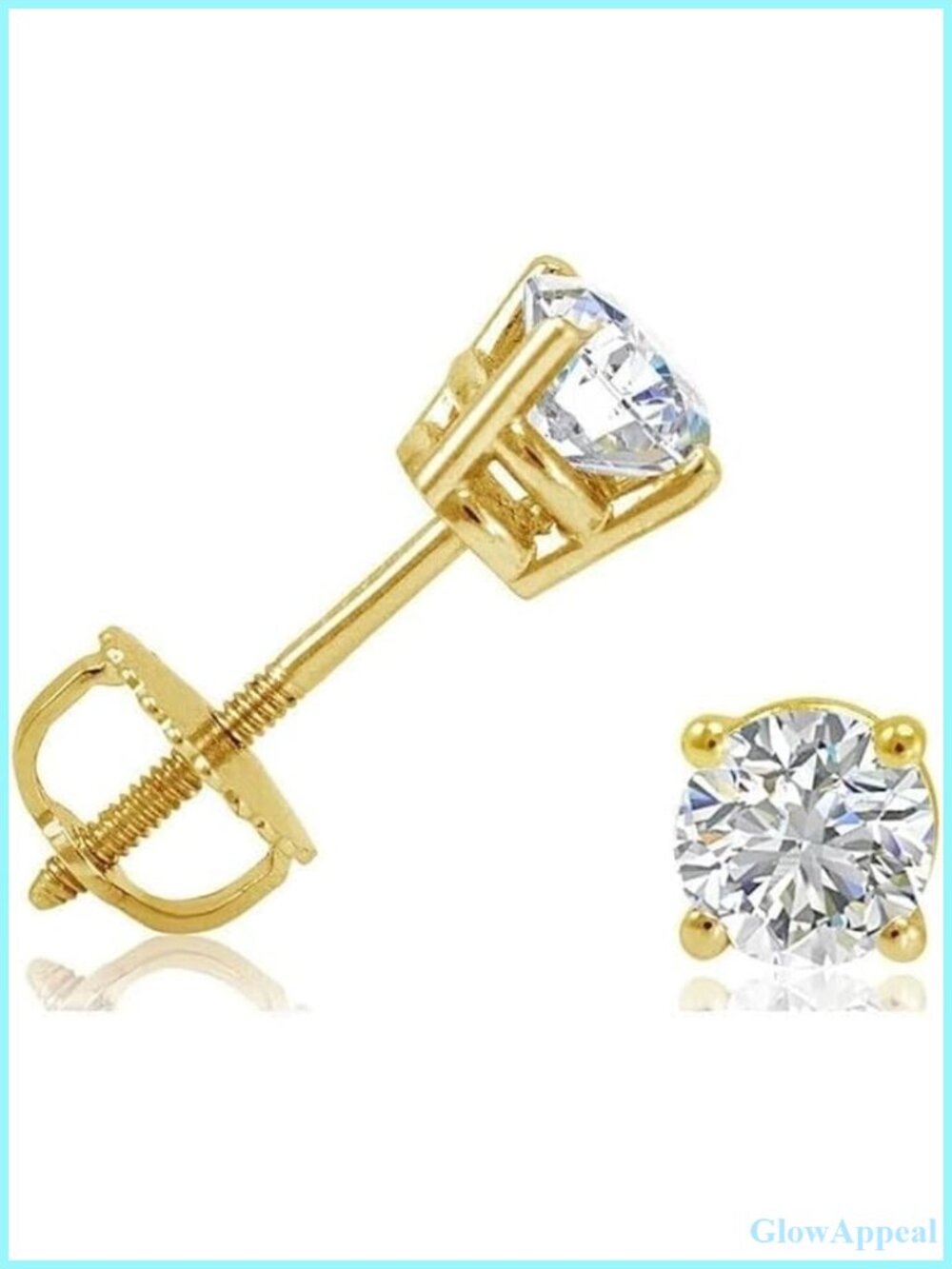 1/2 Ct Lab Grown Diamond Stud Earrings 14K Yellow Gold Screw Back
